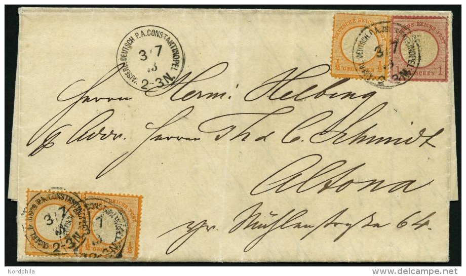 DP TÜRKEI V 18,19 BRIEF, 3.7.1873, 1/2 Gr. (3x) Und 1 Gr. Großer Brustschild Auf Brief über VARNA-DONAU - Turquie (bureaux)