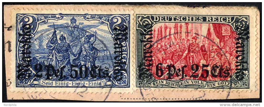 DP IN MAROKKO 56,58IA BrfStk, 1911, 2 P. 50 C. Auf 2 M. Und 6 P. 25 C. Auf 5 M. Auf Postabschnitt Mit Stempel MARRAKESCH - Maroc (bureaux)