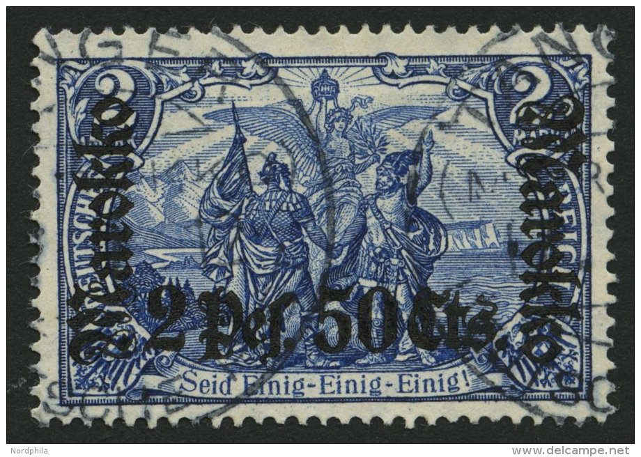 DP IN MAROKKO 56IA O, 1911, 2 P. 50 C. Auf 2 M., Friedensdruck, Pracht, Gepr. Pauligk, Mi. 60.- - Maroc (bureaux)