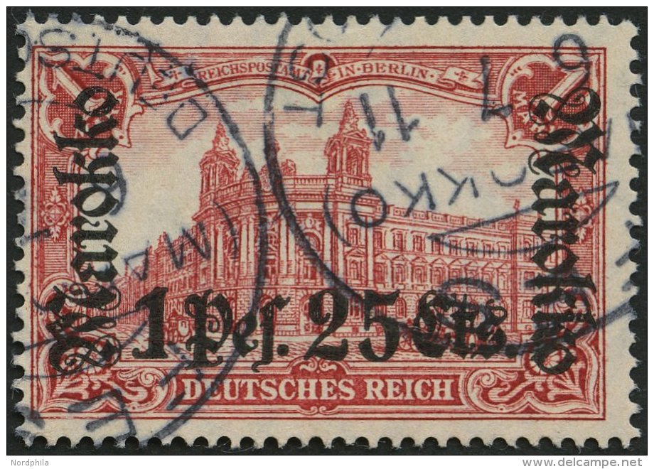 DP IN MAROKKO 55IA O, 1911, 1 P. 25 C. Auf 1 M., Friedensdruck, Stempel FES, Pracht, Gepr. W. Engel, Mi. (80.-) - Maroc (bureaux)