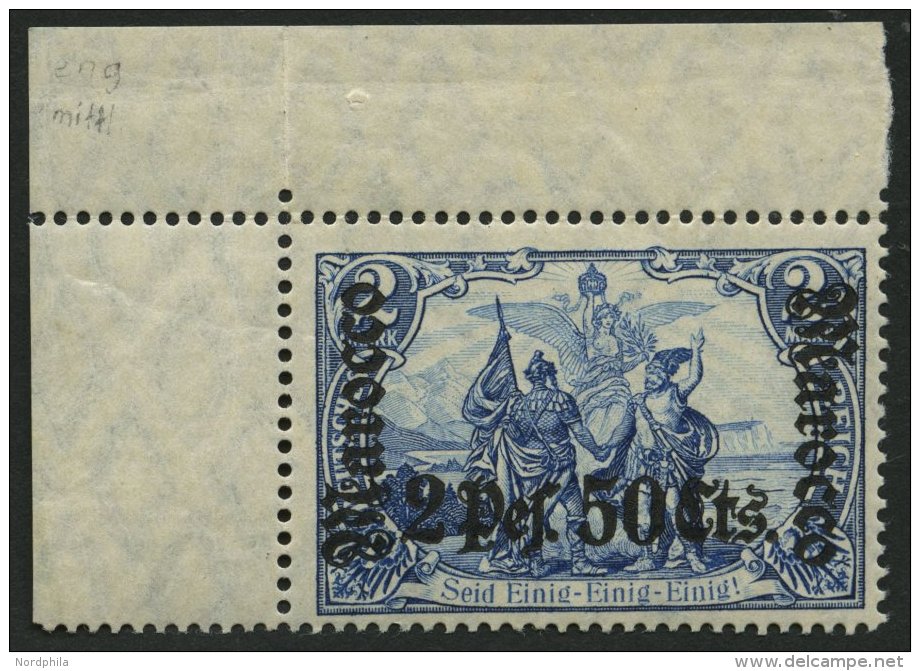 DP IN MAROKKO 44 **, 1906, 2 P. 50 C. Auf 2 M., Mit Wz., Linke Obere Bogenecke, Falzrest Im Oberrand, Marke Postfrisch, - Maroc (bureaux)