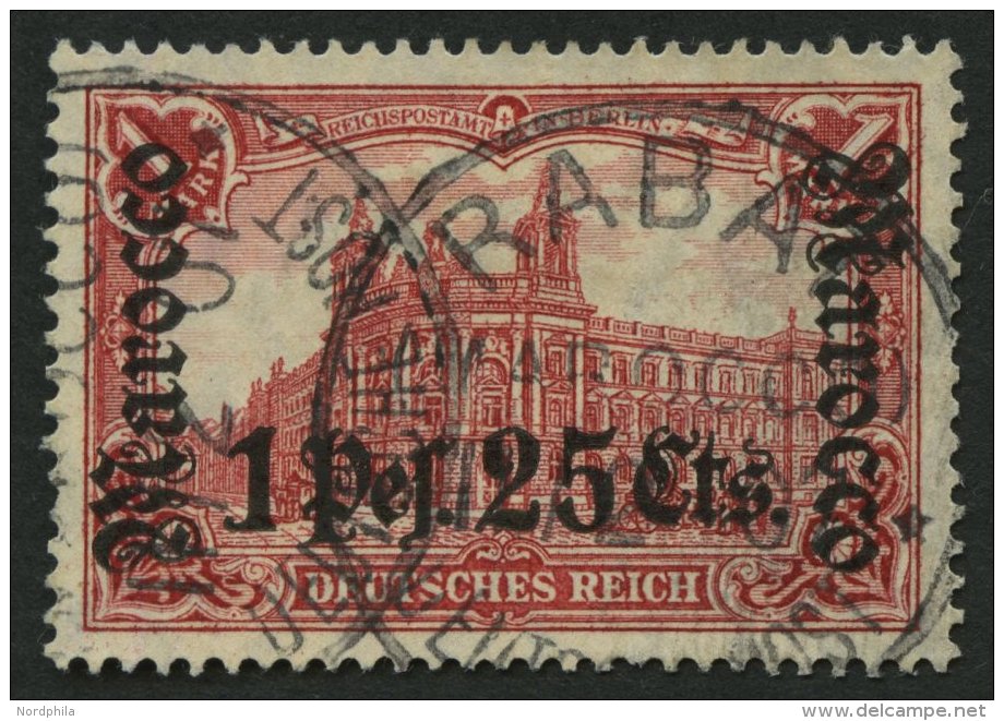 DP IN MAROKKO 43 O, 1906, 1 P. 25 C. Auf 1 M., Mit Wz., Stempel RABAT, Pracht, Mi. 220.- - Maroc (bureaux)