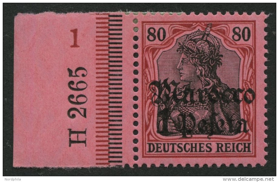 DP IN MAROKKO 42HAN U *, 1906, 1 P. Auf 80 Pf., Mit Wz., Mit HAN H 2665 Und Platten-Nr. 1, Falzrest, Pracht, R!, Mi. 100 - Maroc (bureaux)