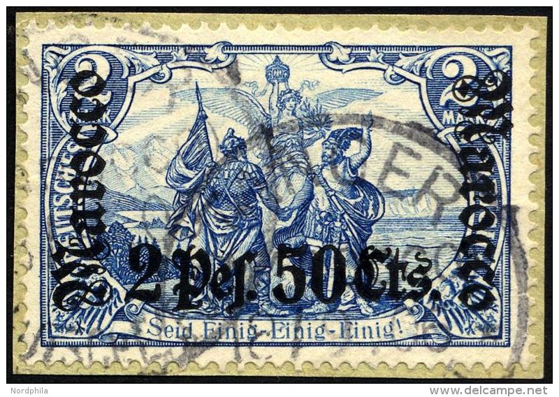 DP IN MAROKKO 31 BrfStk, 1905, 2 P. 50 C. Auf 2 M., Ohne Wz., Prachtbriefstück, Mi. (180.-) - Maroc (bureaux)