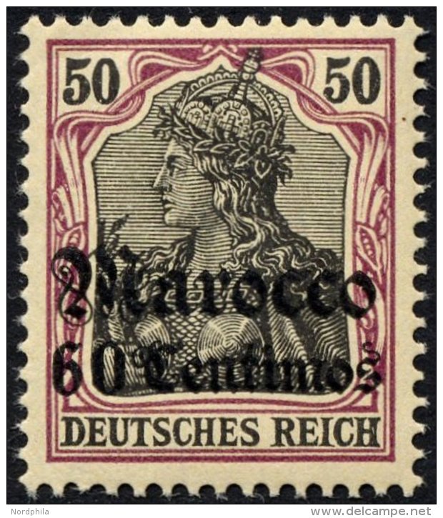 DP IN MAROKKO 28 **, 1905, 60 C. Auf 50 Pf., Ohne Wz., Postfrisch, Pracht, Gepr. Bothe, Mi. 70.- - Maroc (bureaux)