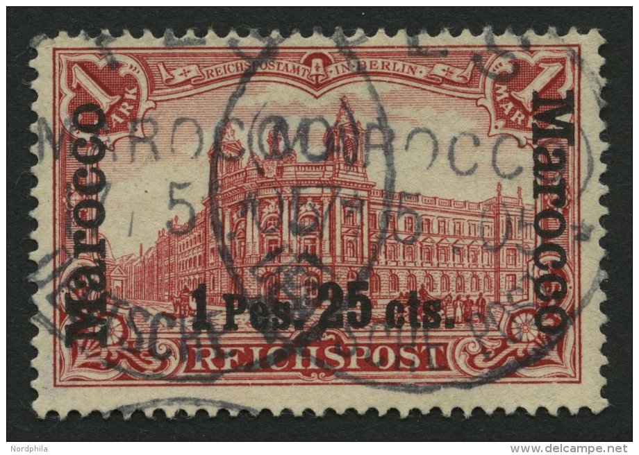DP IN MAROKKO 16II O, 1903, 1 P. 25 C. Auf 1 M. Fetter Aufdruck, Stempel FES, Pracht, Signiert, Mi. 240.- - Maroc (bureaux)