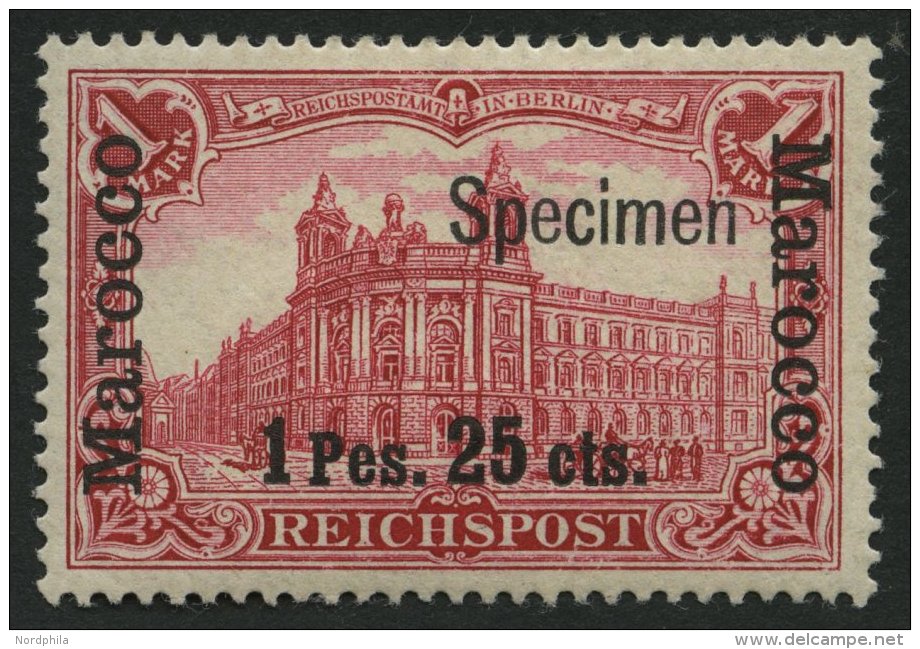 DP IN MAROKKO 16ISP *, 1900, 1 P. 25 C. Auf 1 M., Type I, Aufdruck Specimen, Falzrest, Pracht, Signiert, Mi. 180.- - Maroc (bureaux)