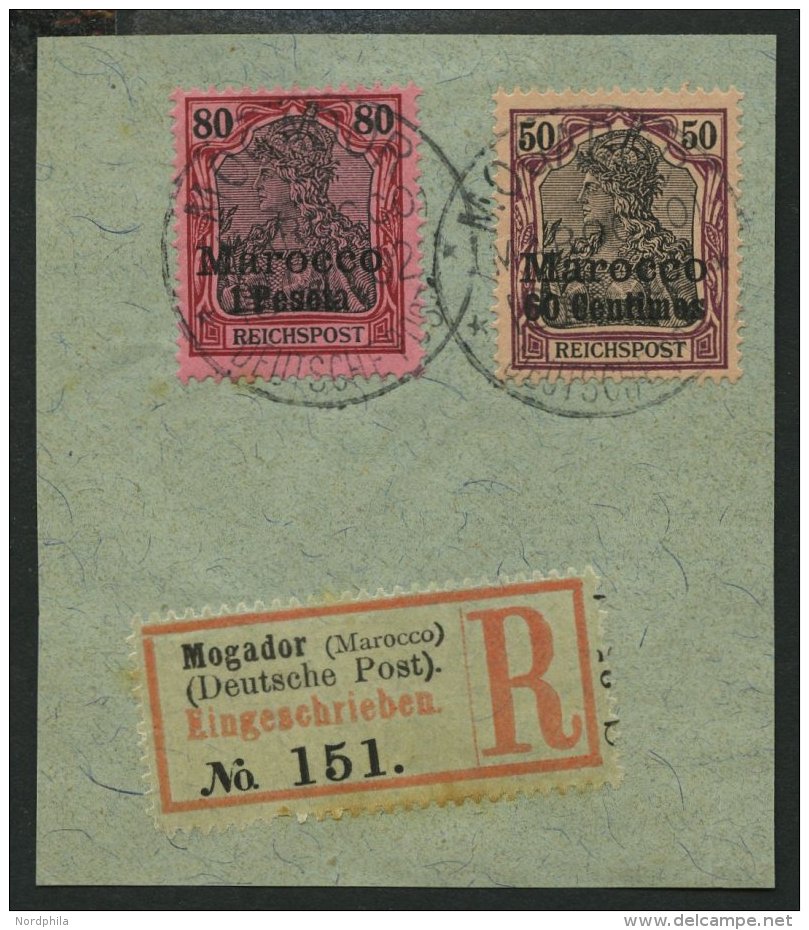 DP IN MAROKKO 14/5 BrfStk, 1900, 60 C. Auf 50 Pf. Und 1 P. Auf 80 Pf. Mit R-Zettel Auf Großem Briefstück Aus - Maroc (bureaux)