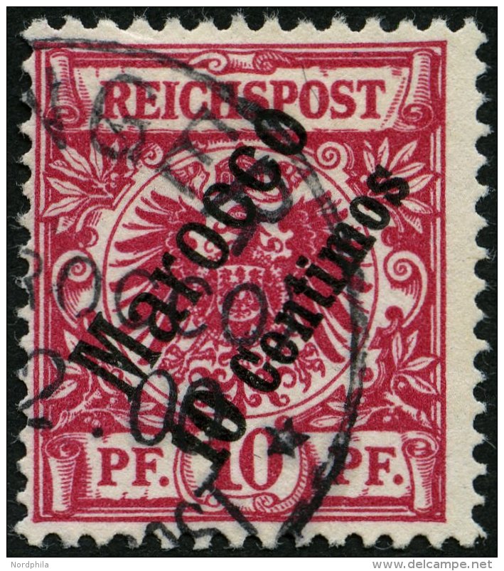 DP IN MAROKKO 3d O, 1899, 10 C. Auf 10 Pf. Lilarot, Pracht, Gepr. Jäschke-L., Mi. 100.- - Maroc (bureaux)