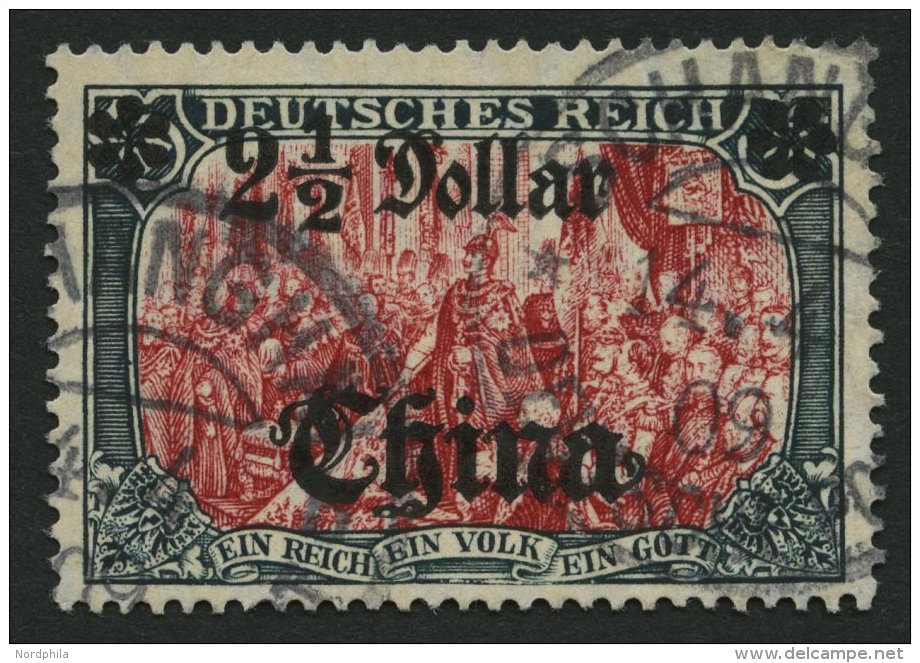 DP CHINA 47IALIIPFI O, 1907, 21/2 D. Auf 5 M., Mit Wz., Abstand 9 Mm, Mit Abart Linke Rosette Auf Der Spitze, Normale Z& - Chine (bureaux)