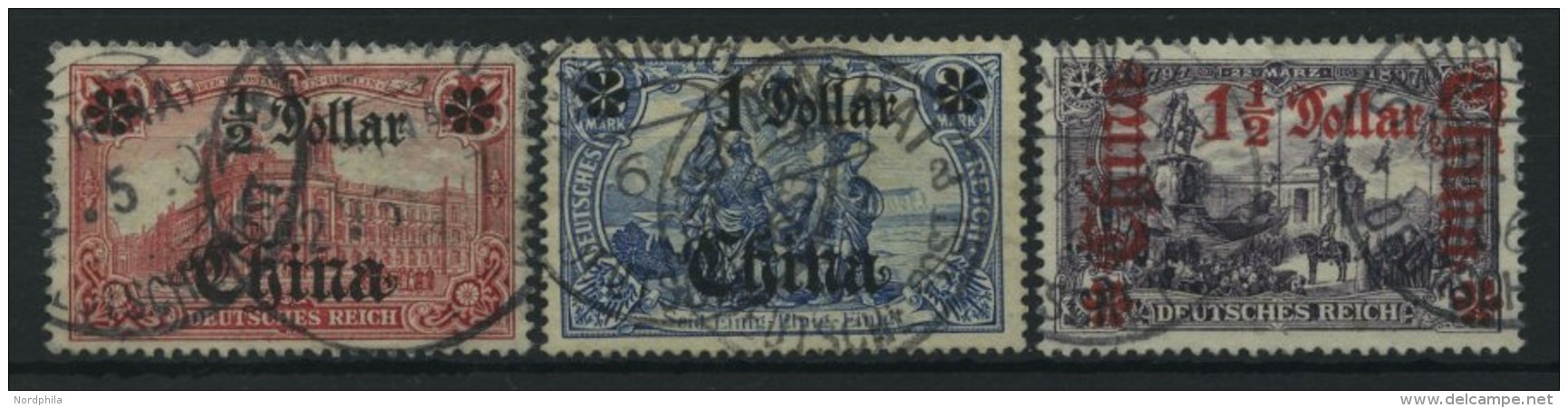 DP CHINA 34/5A,36B O, 1905, 1/2 D. Auf 1 M., 1 D. Auf 2 M., Gezähnt A Und 11/2 D. Auf 3 M., Gezähnt B, Ohne Wz - Chine (bureaux)