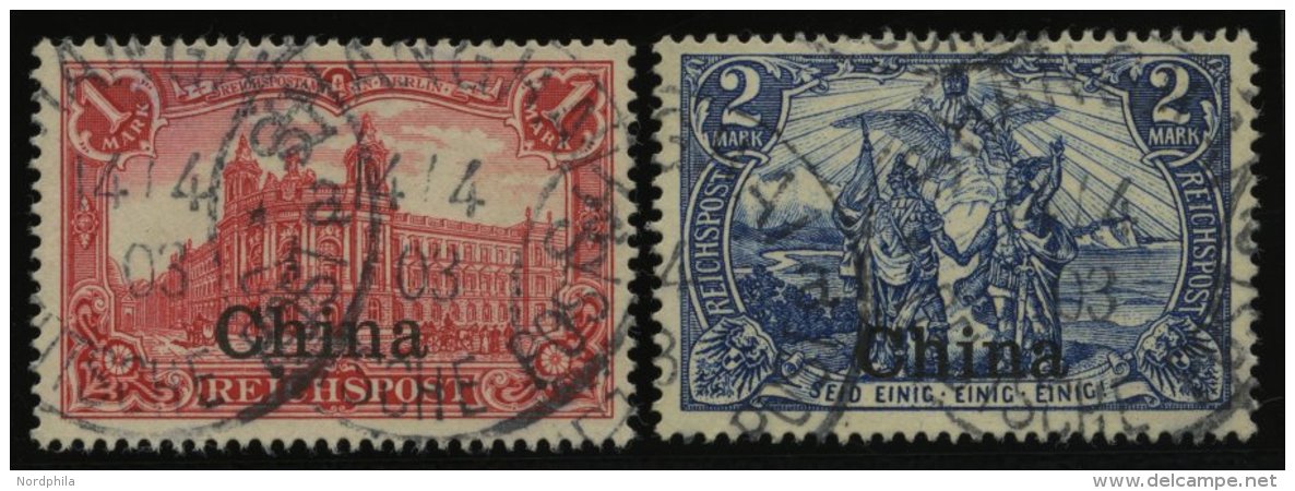 DP CHINA 24/5I O, 1901, 1 Und 2 M. Reichspost, Type I, 2 Prachtwerte, Mi. 78.- - Cina (uffici)