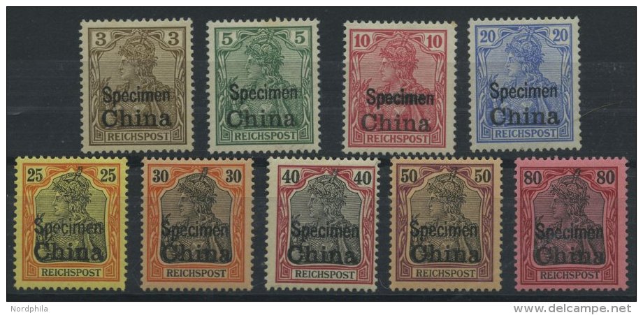 DP CHINA 15-23SP *, 1901, 3 - 80 Pf. Reichspost Mit Aufdruck SPECIMEN, Falzrest, 9 Prachtwerte, Mi. 2520.- - Chine (bureaux)