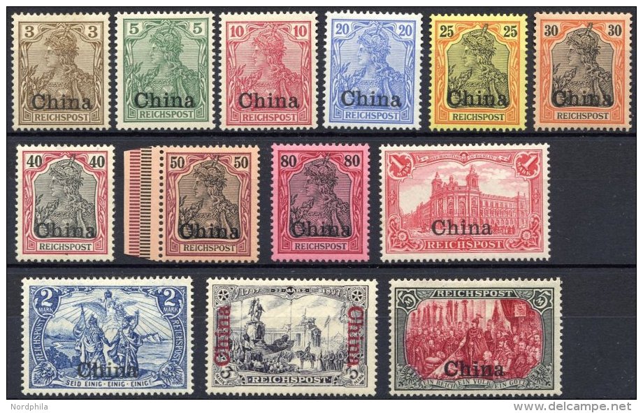 DP CHINA 15-27 *, 1901, Reichspost, Falzreste, Prachtsatz, Mi. 450.- - Chine (bureaux)