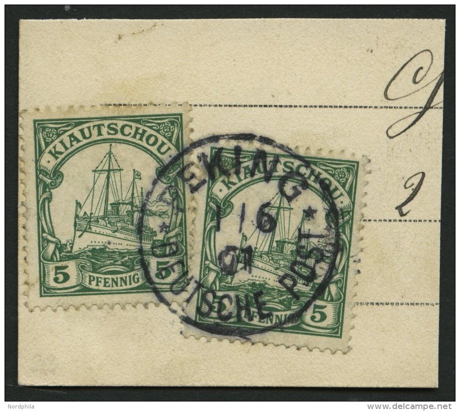 DP CHINA P VIb BRIEF, Petschili: 1901, 5 Pf. Kiautschou, 2x Auf Postkartenabschnitt, Stempel PEKING, Pracht - Chine (bureaux)