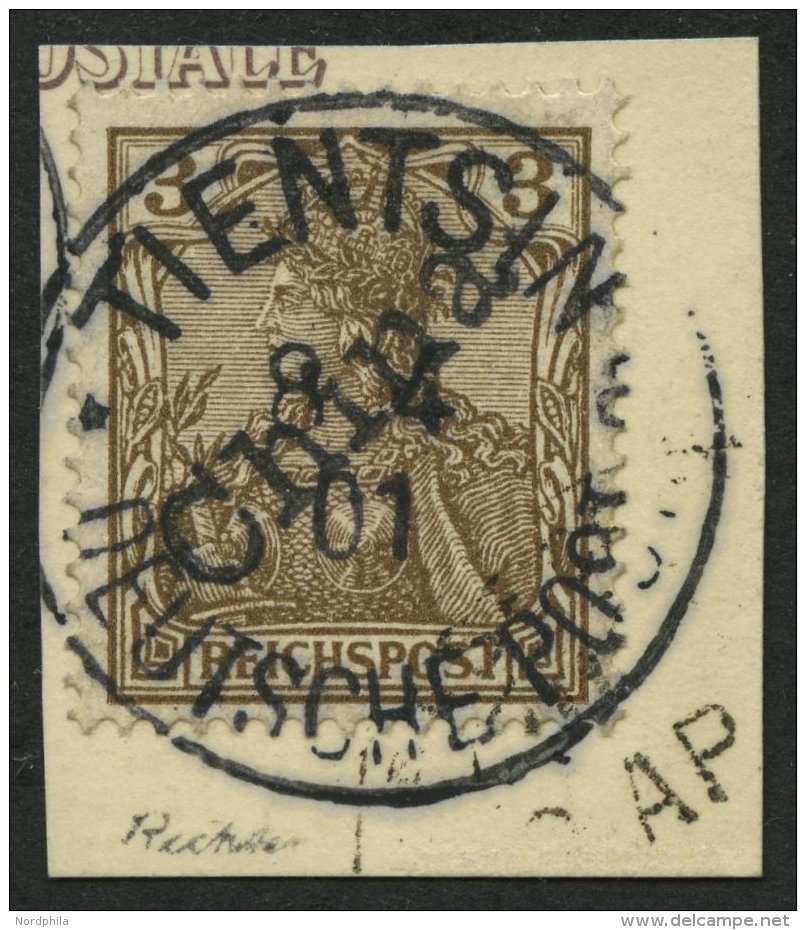 DP CHINA 8 BrfStk, 1901, 3 Pf. Handstempelaufdruck Mit Stempel TIENTSIN 8.4.01, Kabinetttbriefstück, Fotoattest J&a - Chine (bureaux)