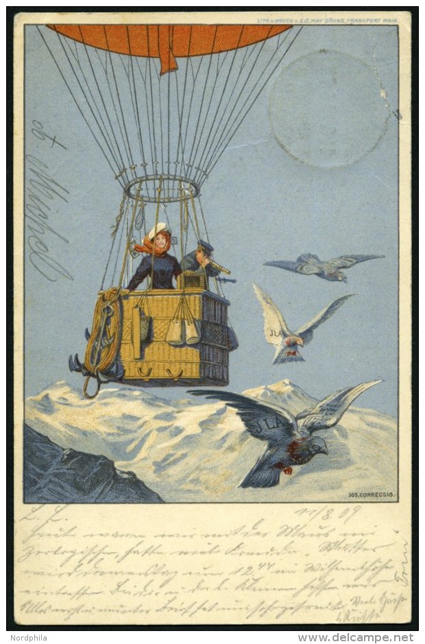 LUFTPOST-GANZSACHEN LPP 62/02 BRIEF, 1909, Internationale Luftfahrt-Ausstellung, Paar Mit Einglas Im Freiballon übe - Avions