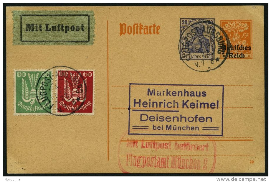 SPÄTERE FLÜGE (SPF) 21.4.11 BRIEF, 4.9.1922, Augsburg-München, PP 50 Mit Zusatzfrankatur (Mi.Nr. 213/4), - Avions