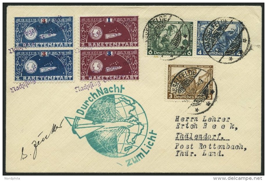 RAKETENPOST 5C1 BRIEF, 10.11.1933, Raketen-Nachtflug Aus Hasselfelde, Frankiert Mit 2 Senkrechten Zusammendruck-Paaren D - Autres & Non Classés