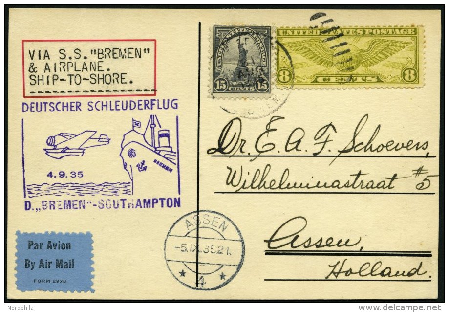 KATAPULTPOST 210b BRIEF, 4.9.1935, &amp;quot,Bremen&amp;quot, - Southampton, US-Seepostaufgabe, Prachtkarte - Lettres & Documents