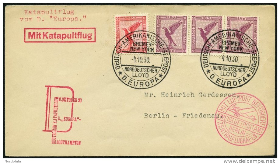 KATAPULTPOST 37c BRIEF, 9.10.1930, &amp;quot,Europa&amp;quot, - Southampton, Deutsche Seepostaufgabe, Prachtbrief - Lettres & Documents