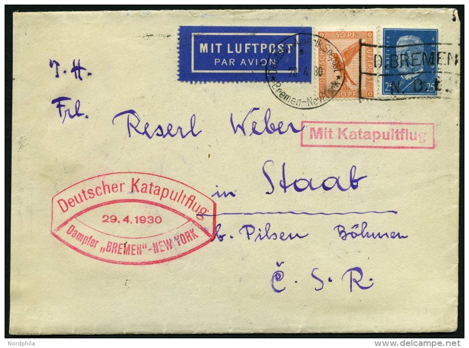 KATAPULTPOST 10b BRIEF, 29.4.1930, &amp;quot,Bremen&amp;quot, - New York, Seepostaufgabe, Brief Feinst - Lettres & Documents