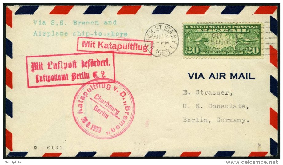 KATAPULTPOST 4a BRIEF, 28.8.1929, &amp;quot,Bremen&amp;quot, - Bremerhaven, US- Landpostaufgabe, Prachtbrief - Lettres & Documents