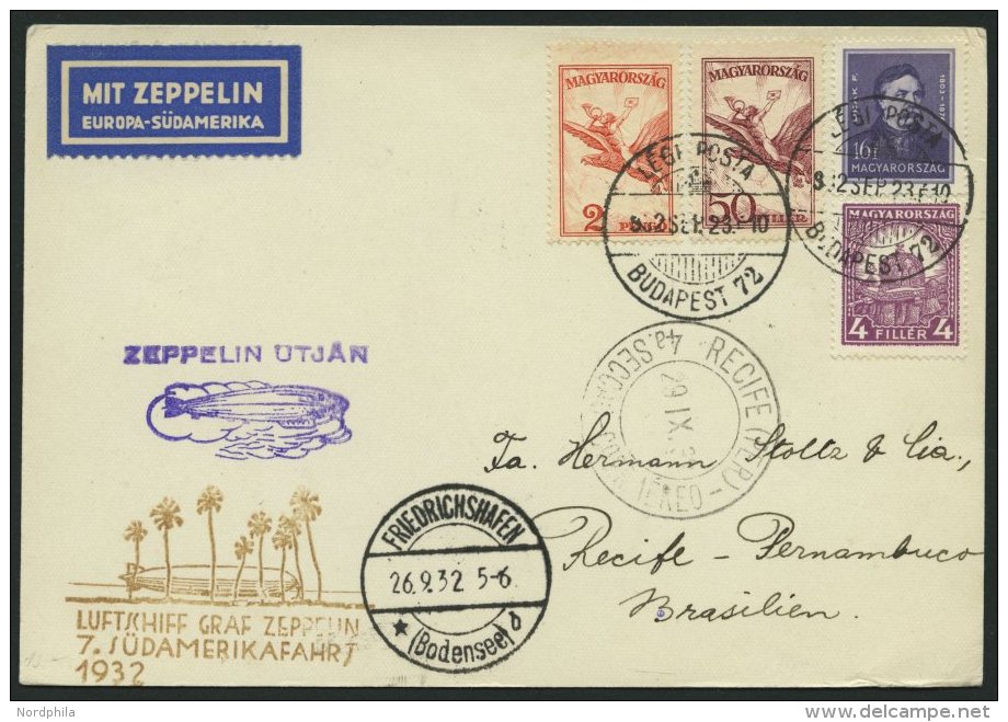 ZULEITUNGSPOST 183 BRIEF, Ungarn: 1932, 7. Südamerikafahrt, Prachtkarte - Zeppelins