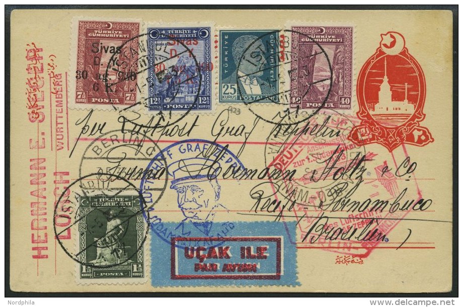 ZULEITUNGSPOST 202B BRIEF, Türkei: 1933, 1. Südamerikafahrt, Anschlußflug Ab Berlin, Prachtkarte - Zeppelins