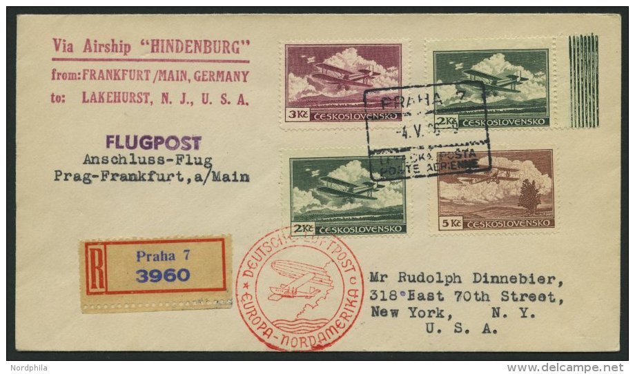 ZULEITUNGSPOST 406C BRIEF, Tschechoslowakei: 1936, 1. Nordamerikafahrt, Auflieferung Frankfurt, Einschreibbrief, Pracht - Zeppelins