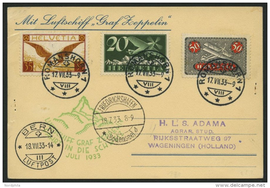 ZULEITUNGSPOST 222 BRIEF, Schweiz: 1933, Schweizfahrt, Prachtkarte - Zeppelins