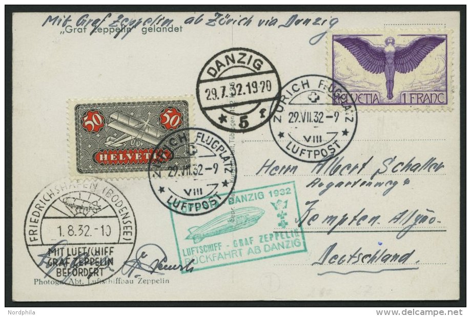 ZULEITUNGSPOST 170B BRIEF, Schweiz: 1932, Luposta-Rückfahrt, Prachtkarte - Zeppelins