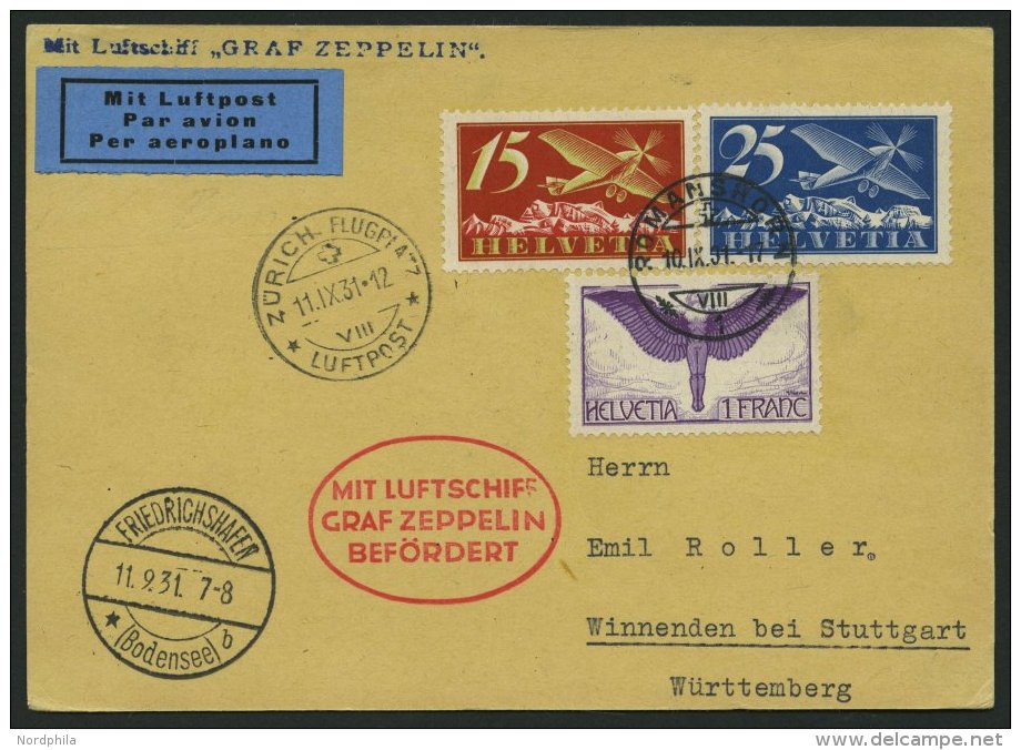 ZULEITUNGSPOST 127 BRIEF, Schweiz: 1931, Fahrt Nach Zürich, Prachtkarte - Zeppelins