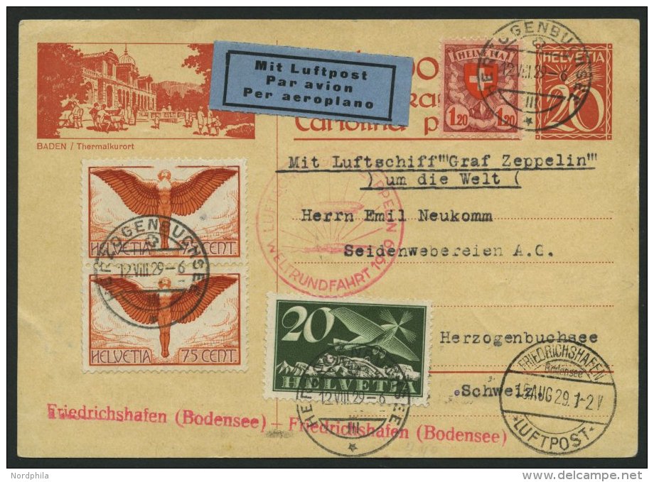 ZULEITUNGSPOST 30Ad BRIEF, Schweiz: 1929, Weltrundfahrt, Friedrichshafen-Friedrichshafen, Gute Frankatur!, Prachtkarte - Zeppelins