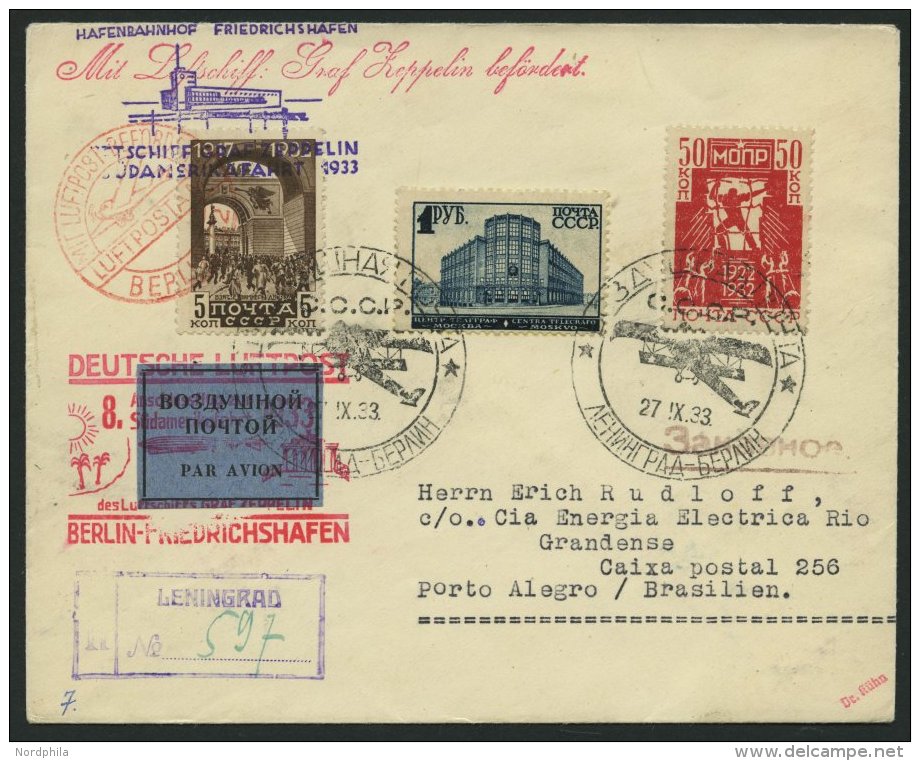 ZULEITUNGSPOST 235B BRIEF, Russland: 1933, 8. Südamerikafahrt, Anschlußflug Ab Berlin, Einschreibbrief, Prach - Zeppelins
