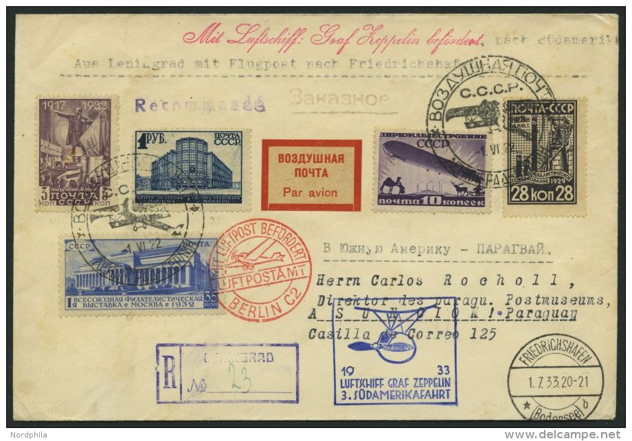 ZULEITUNGSPOST 219 BRIEF, Russland: 1933, 3. Südamerikafahrt, Einschreibbrief, Prachtbrief - Zeppelins