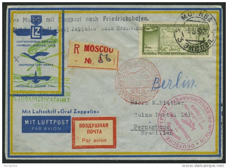 ZULEITUNGSPOST 177B BRIEF, Russland: 1932, 6. Südamerikafahrt, Anschlußflug Ab Berlin, Einschreibbrief, Prach - Zeppelins