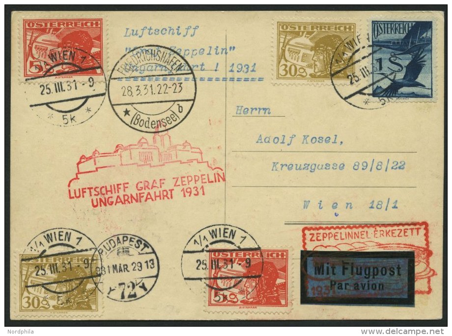 ZULEITUNGSPOST 101 BRIEF, Österreich: 1931, Ungarnfahrt, Prachtkarte - Zeppelins