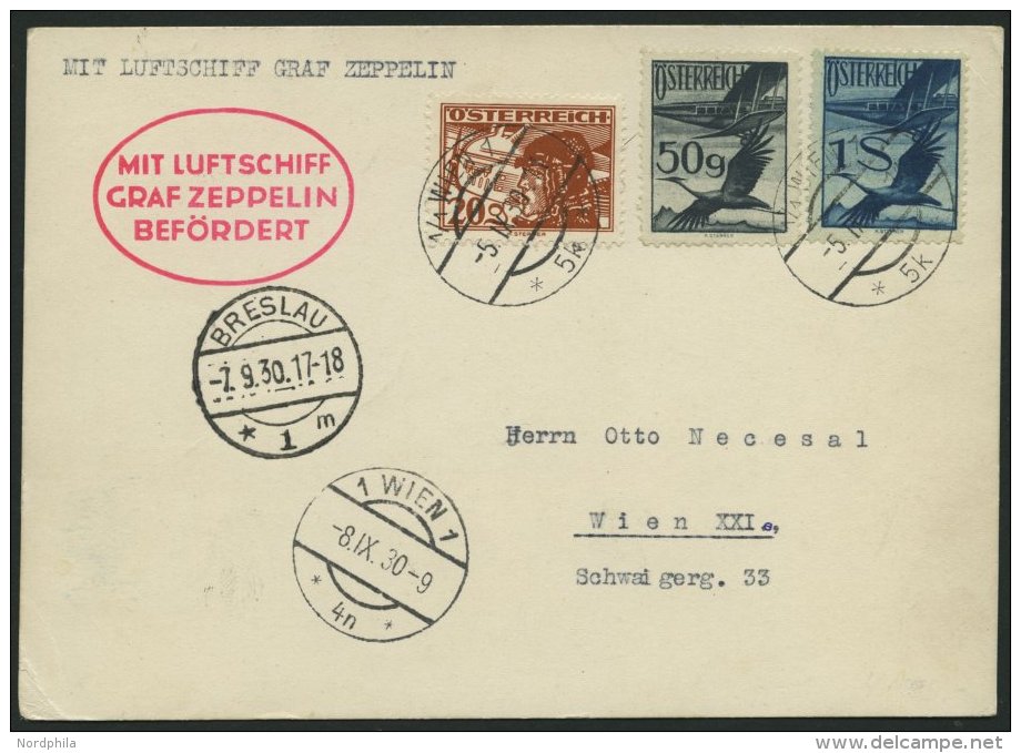 ZULEITUNGSPOST 83 BRIEF, Österreich: 1930, Fahrt Nach Breslau, Prachtkarte - Zeppelins