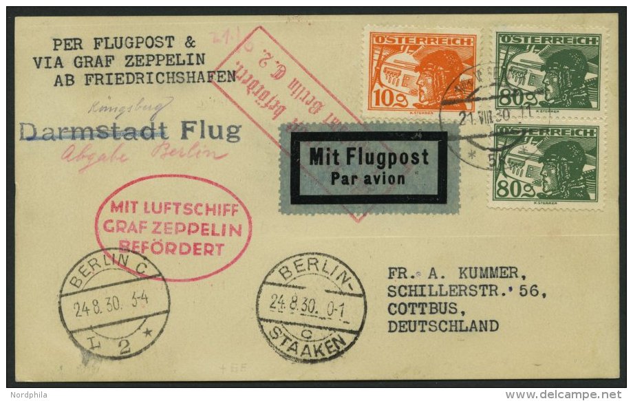 ZULEITUNGSPOST 80 BRIEF, Österreich: 1930, Ostpreußenfahrt, Bis Berlin-Staaken, Prachtkarte - Zeppelins