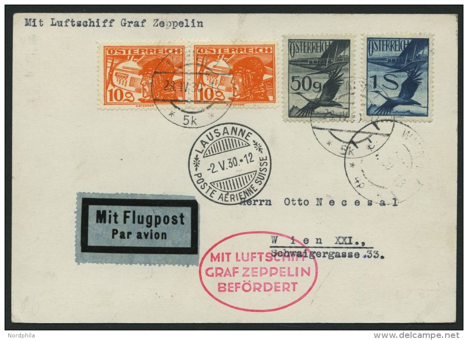 ZULEITUNGSPOST 56 BRIEF, Österreich: 1930, 2. Schweizfahrt, Prachtkarte - Zeppelins