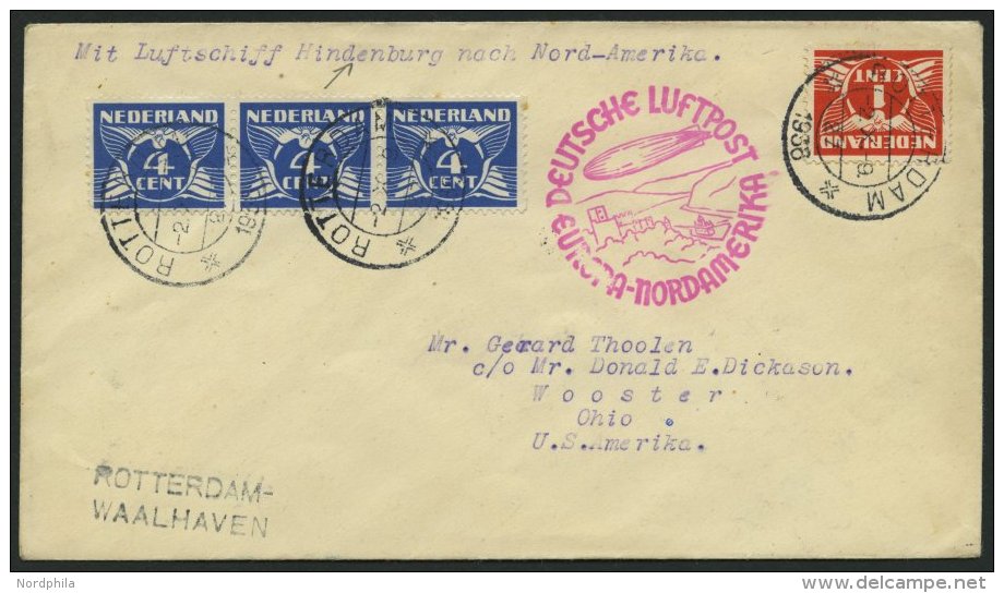 ZULEITUNGSPOST 441 BRIEF, Niederlande: 1936, 10. Nordamerikafahrt, Prachtbrief - Zeppelins
