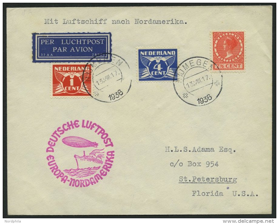 ZULEITUNGSPOST 430 BRIEF, Niederlande: 1936, 7. Nordamerikafahrt, Prachtbrief - Zeppelins