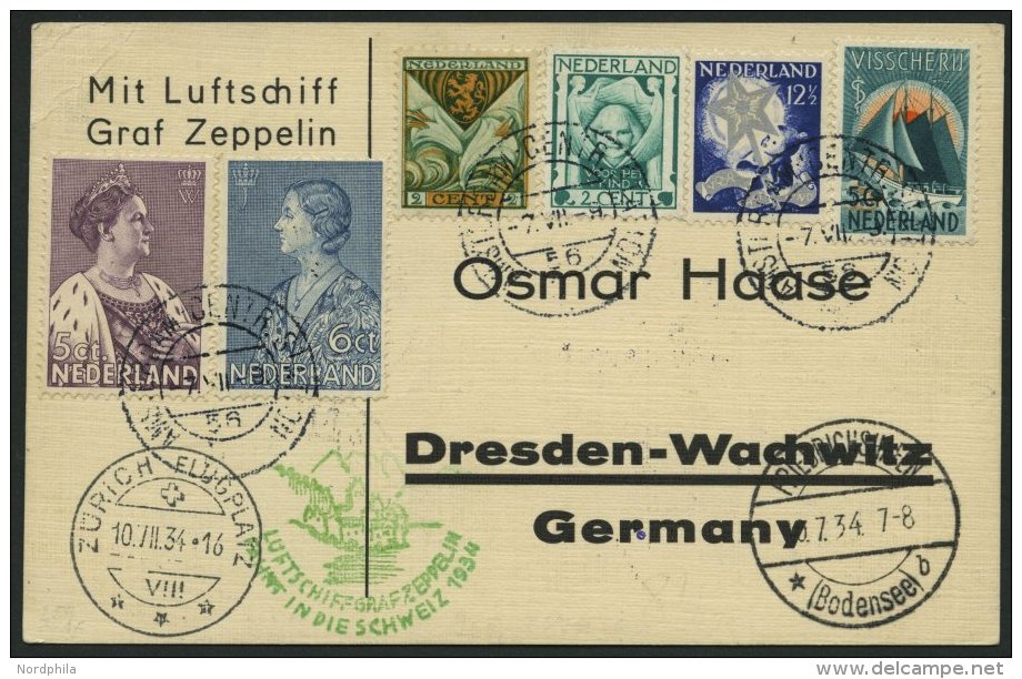 ZULEITUNGSPOST 259 BRIEF, Niederlande: 1934, Schweizfahrt, Prachtkarte - Zeppelins