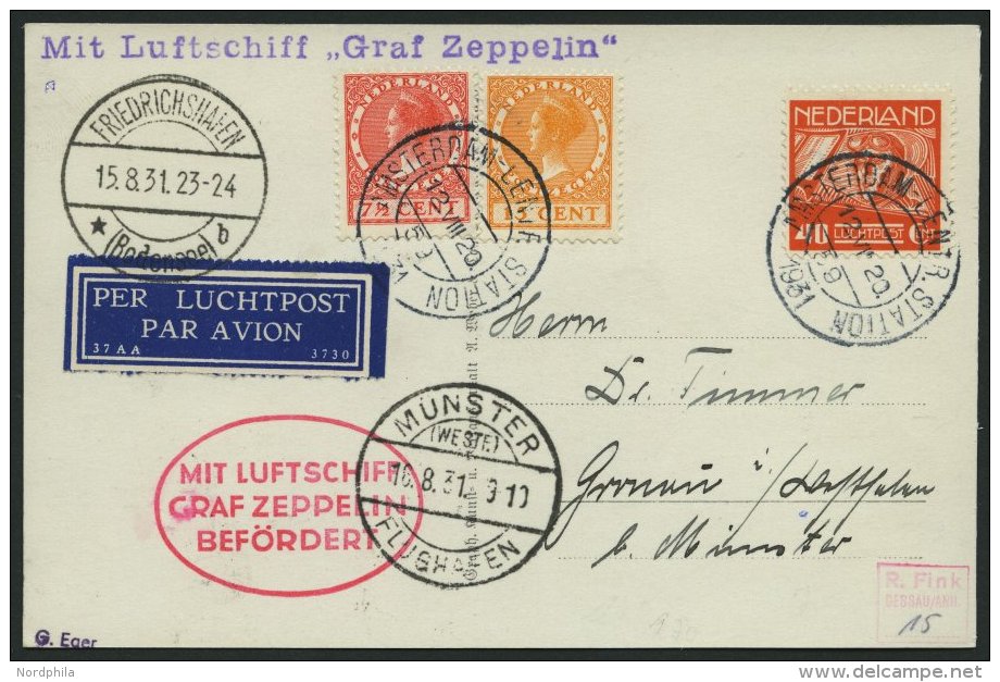 ZULEITUNGSPOST 121 BRIEF, Niederlande: 1931, Fahrt Nach Münster, Prachtkarte - Zeppelins