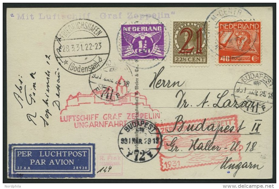 ZULEITUNGSPOST 101 BRIEF, Niederlande: 1931, Ungarnfahrt, Prachtkarte - Zeppelins