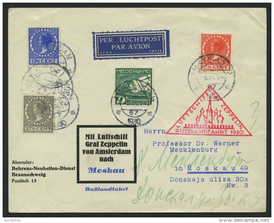 ZULEITUNGSPOST 84 BRIEF, Niederlande: 1930, Fahrt Nach Russland, Prachtbrief - Zeppelins