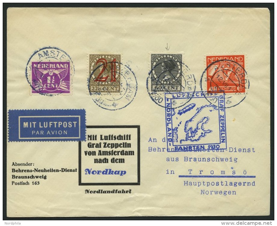 ZULEITUNGSPOST 74 BRIEF, Niederlande: 1930, Nordlandfahrt, Prachtbrief - Zeppelin