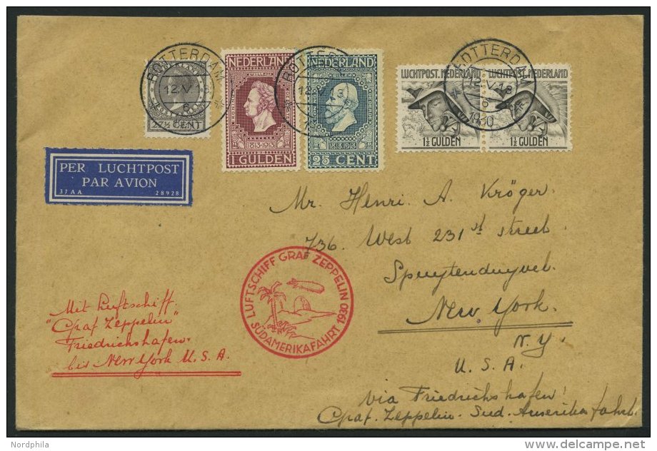 ZULEITUNGSPOST 57 BRIEF, Niederlande: 1930, Südamerikafahrt Bis Lakehurst, Prachtbrief - Zeppelins