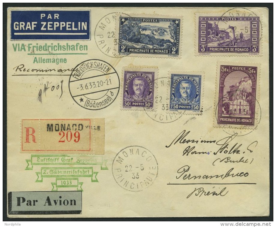 ZULEITUNGSPOST 214 BRIEF, Monaco: 1933, 2. Südamerikafahrt, Einschreibbrief, Pracht - Zeppelins